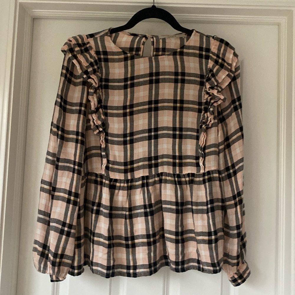 LOFT pink plaid flannel blouse